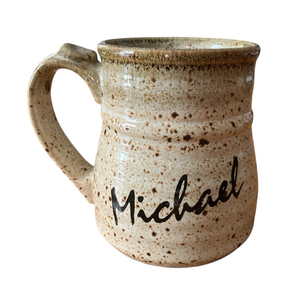 CLAY IN MIND VINTAGE Personalized Stoneware Pottery Mug “Michael” Tan/Brown